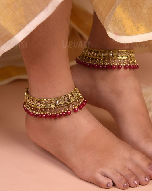 Mehendi Polish Tear-Drop Kundan-Stone Anklet AK 63