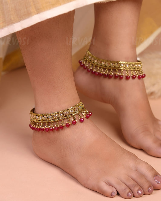 Mehendi Polish  Drop Designed Kundan Beaded Anklet AK 67