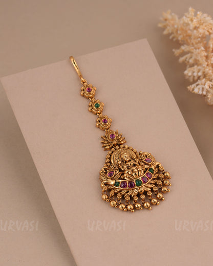Gold-Toned Floral Lakshmi Peacock Motif Chutty CH 165