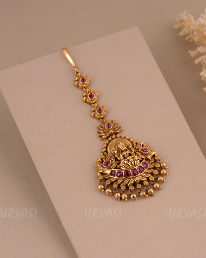 Gold-Toned Floral Lakshmi Peacock Motif Chutty CH 165