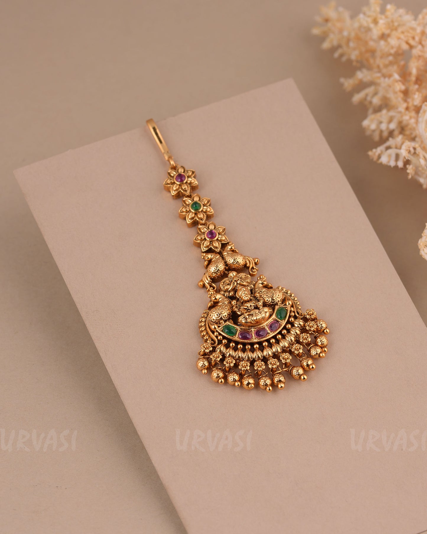 Gold-Toned Lakshmi Peacock Floral Motif Chutty CH 158