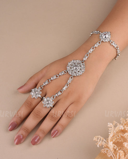 Rhodium Polish Floral Polki Hath Panja  PN 01