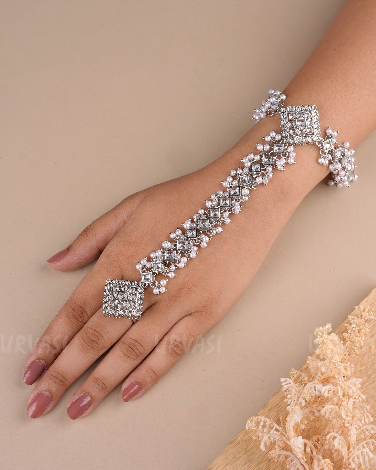 Rhodium Polish Square Designed Gunghroo Hath Panja PN 04