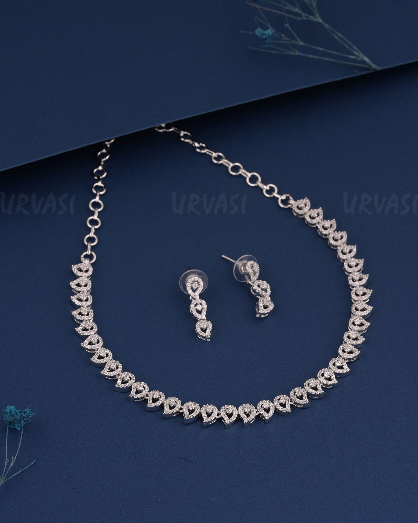 Rhodium Polish Mango-Designed AD Necklace 1005