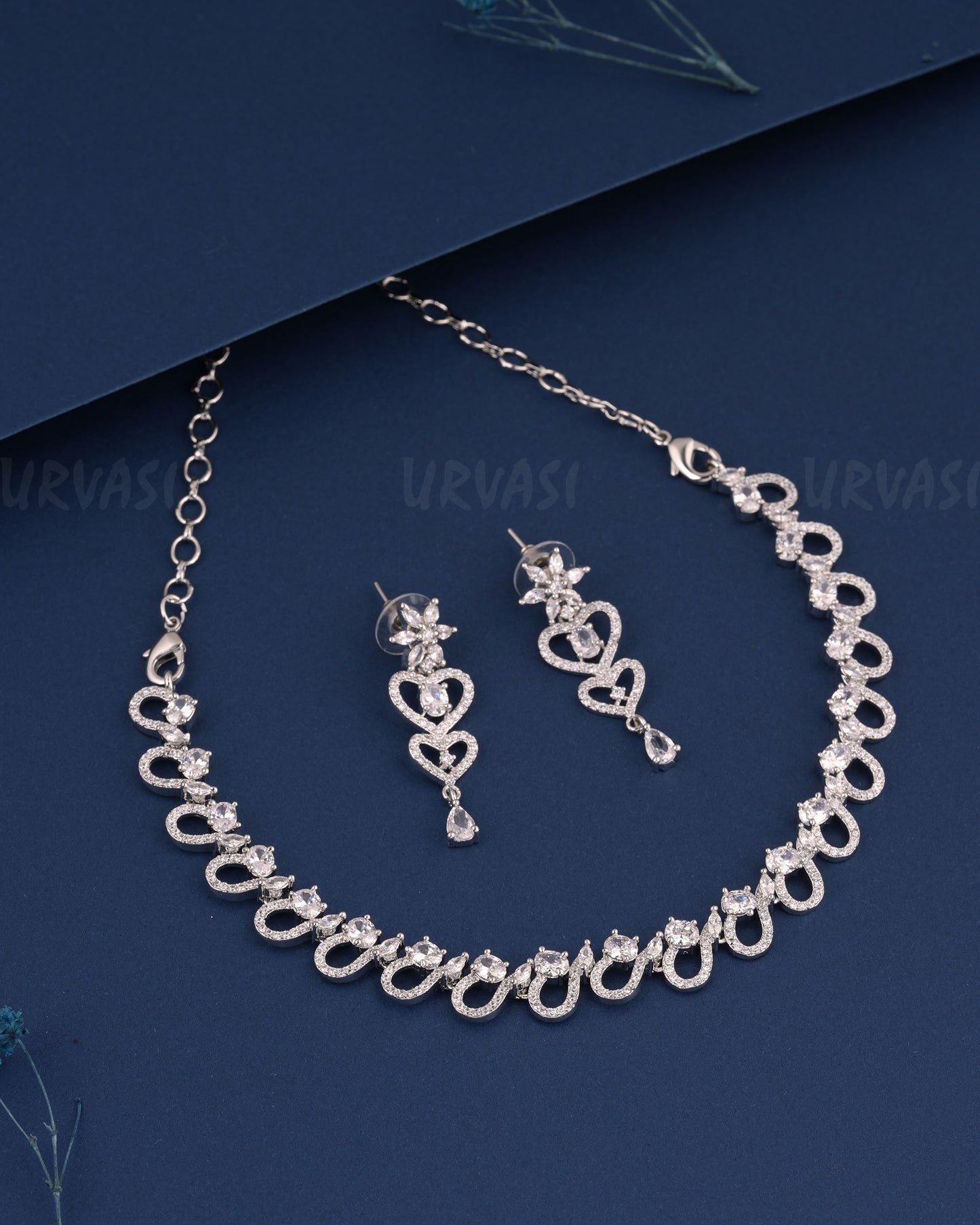 Rhodium Polish Stone-Studded AD Necklace 529