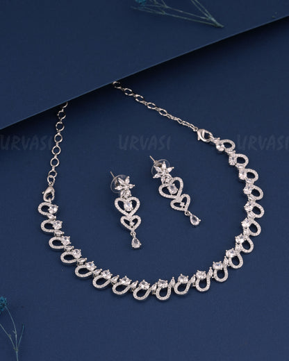 Rhodium Polish Stone-Studded AD Necklace 529