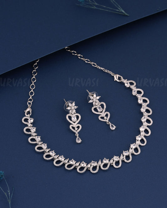 Rhodium Polish Stone-Studded AD Necklace 529