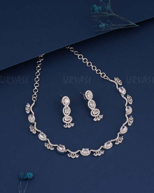 Rhodium Polish Stone-Studded Tear-Drop Designed AD Necklace 531