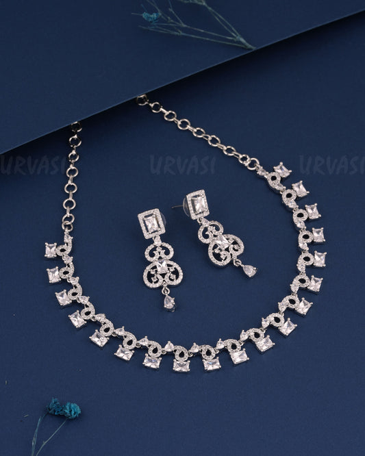 Rhodium Polish Zirconia Designed AD Necklace 532