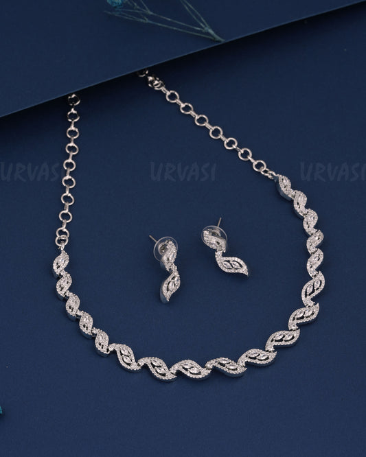 Rhodium Polish Infinity Link Designed AD Necklace 413