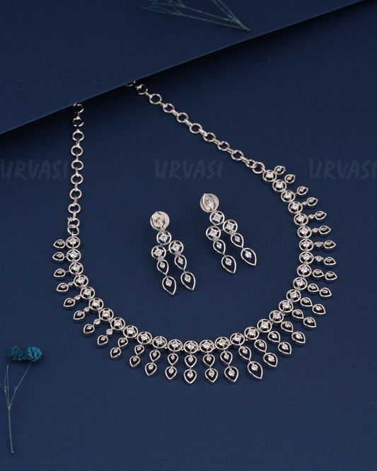 Rhodium Polish Pear-Shaped AD Necklace 340