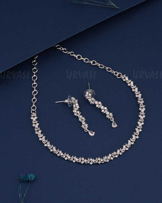 Rhodium Polish Minimal AD Choker Necklace 318