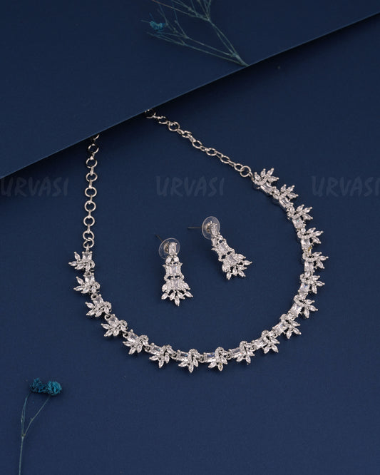 Rhodium Polish Floral Leaf-Designed Necklace  962