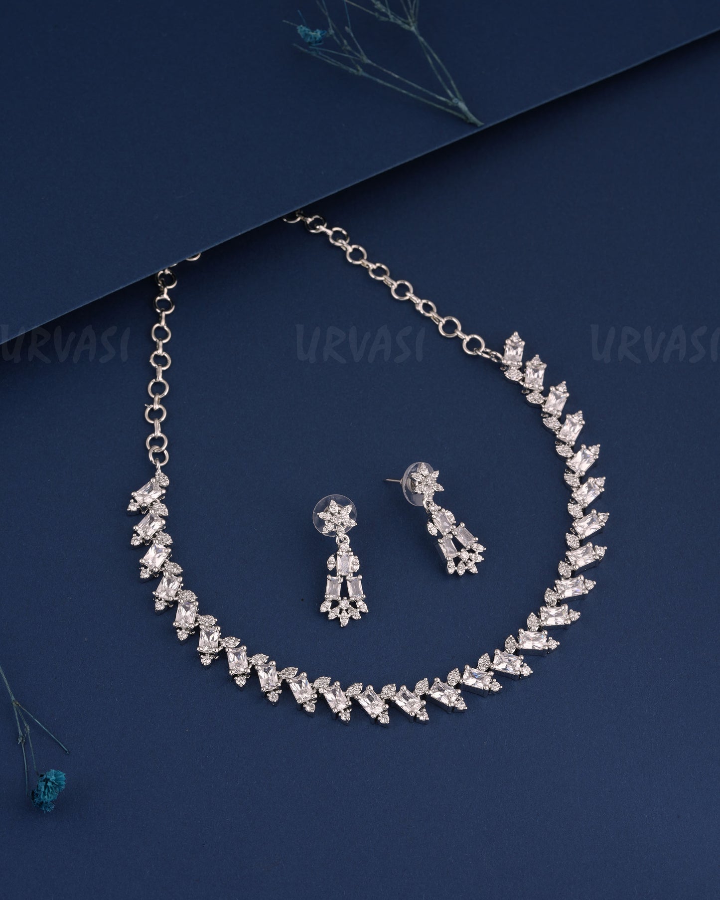 Rhodium Polish Marquise & Round Cuts AD Necklace  966
