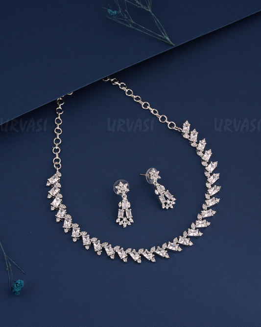 Rhodium Polish Marquise & Round Cuts AD Necklace  966