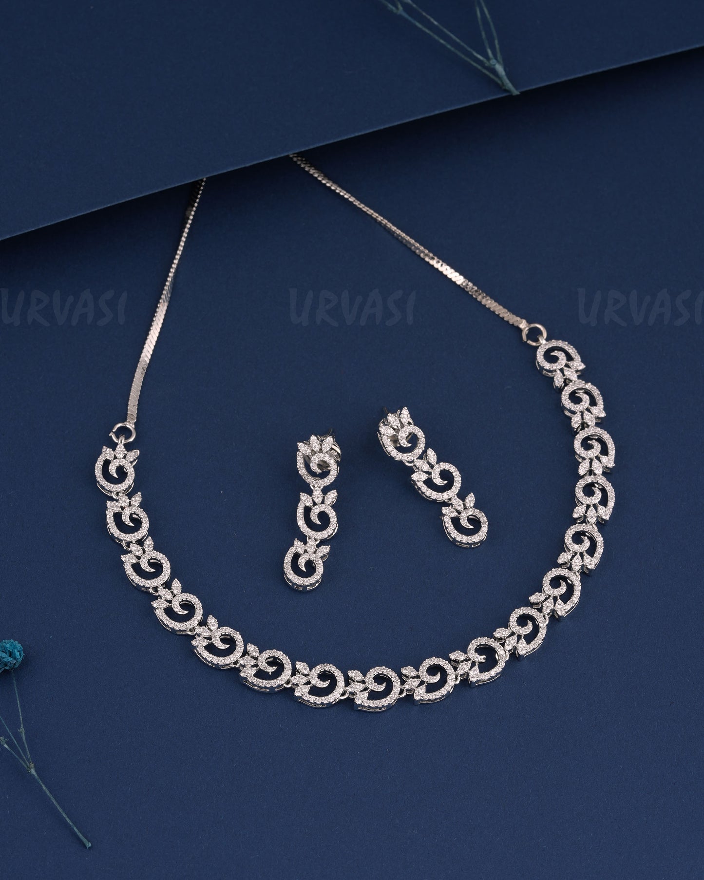 Rhodium Polish Statement Floral AD Necklace  970