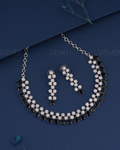 Rhodium Polish Tear-Drop Designed AD Necklace 1495