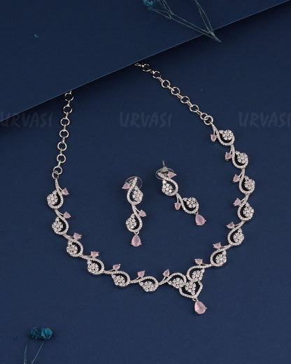 Rhodium Polish Floral Tear-Drop Necklace 1514