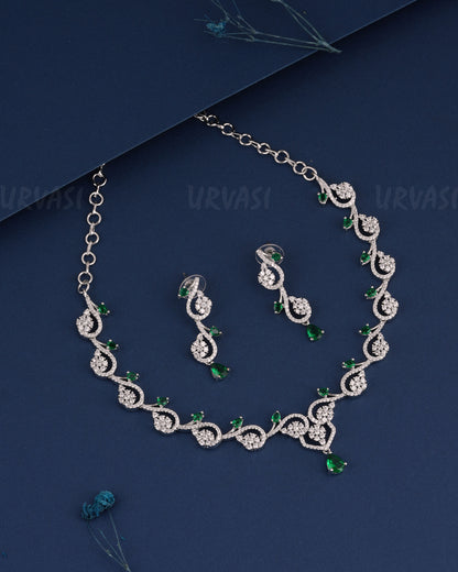Rhodium Polish Floral Tear-Drop Necklace 1514
