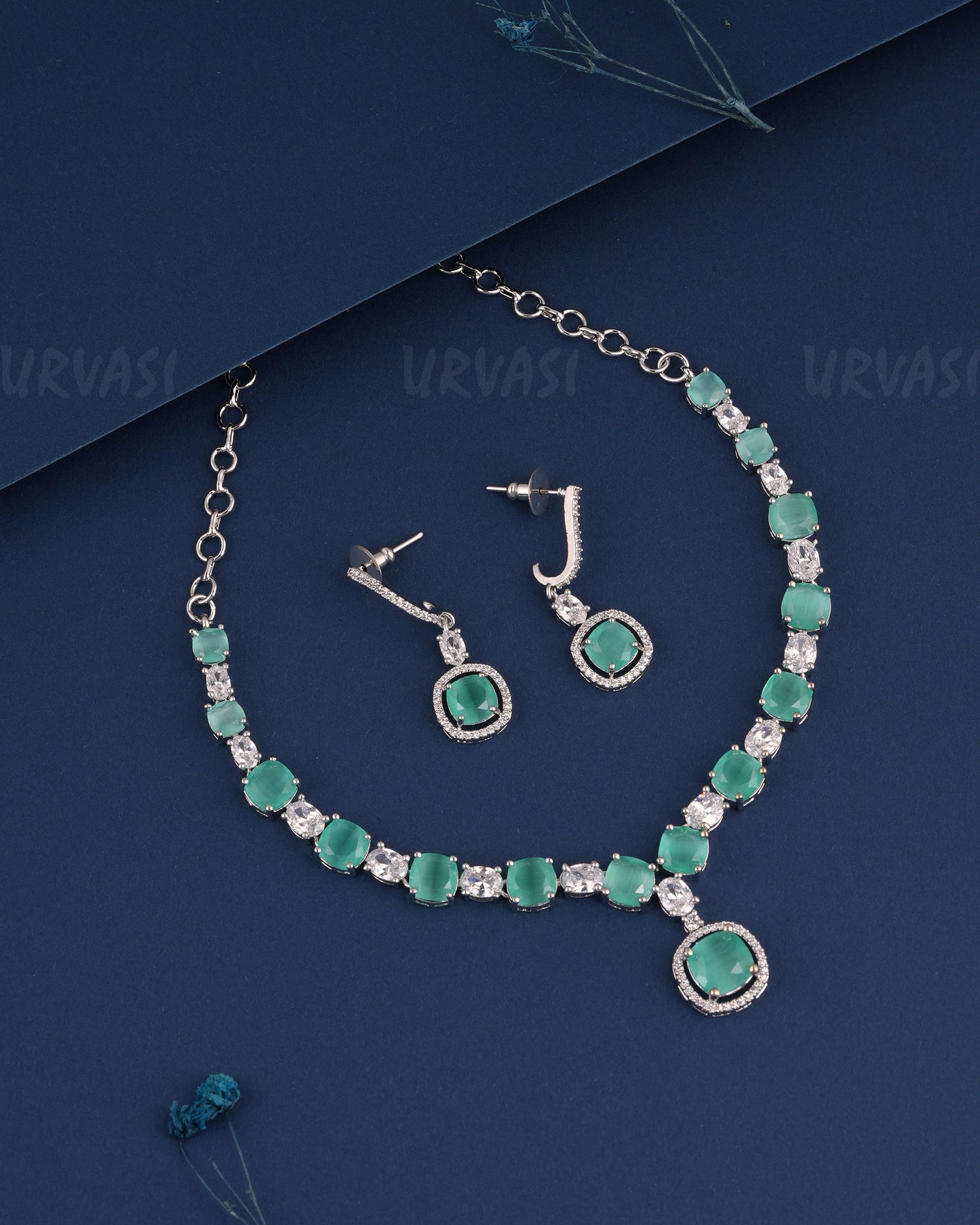 Rhodium Polish Box-Designed AD Necklace 1492