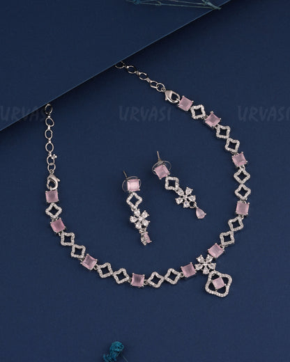 Rhodium Polish Floral AD Necklace 1489
