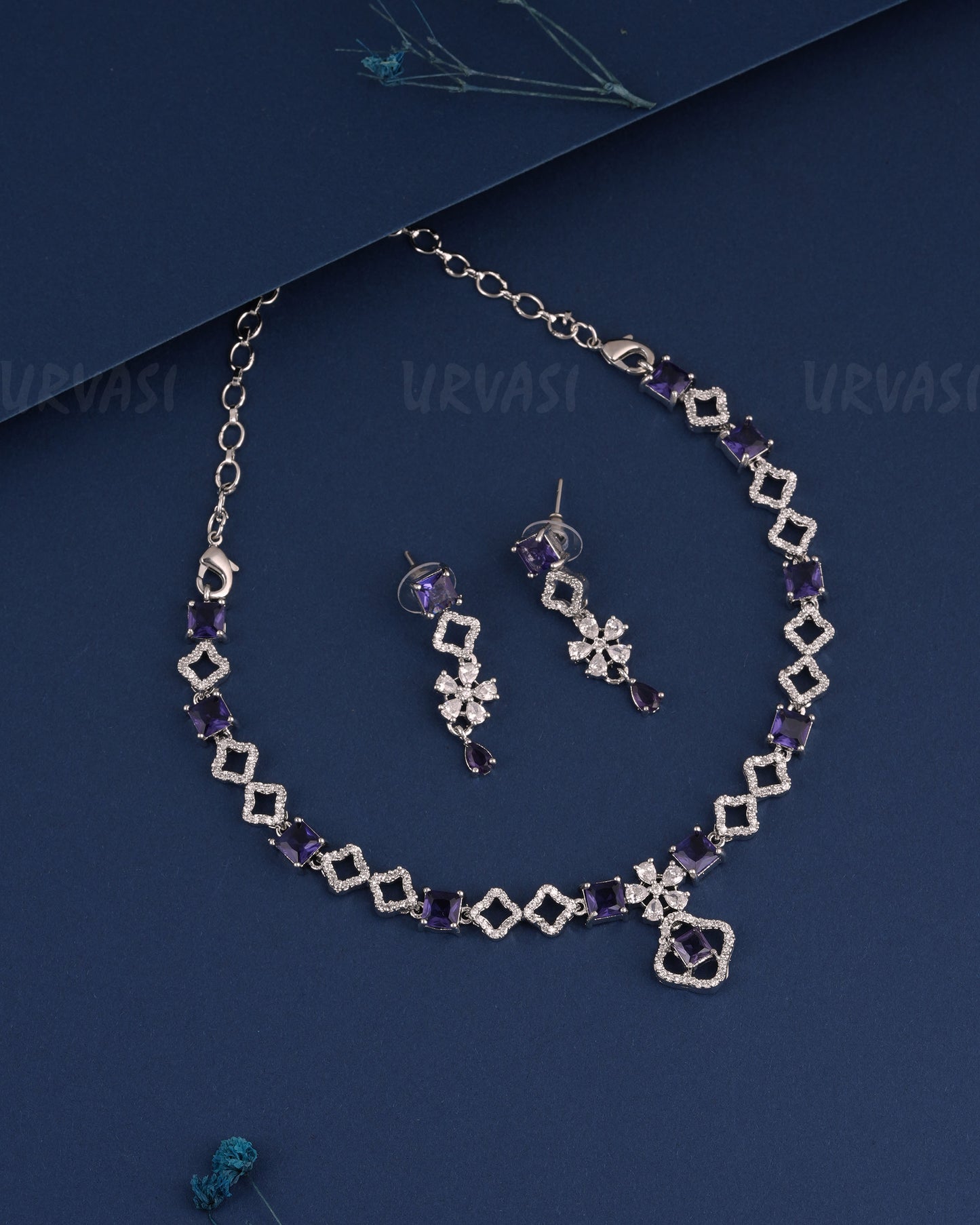 Rhodium Polish Floral AD Necklace 1489