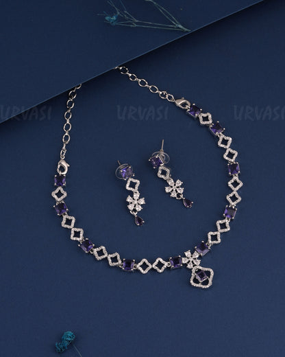 Rhodium Polish Floral AD Necklace 1489