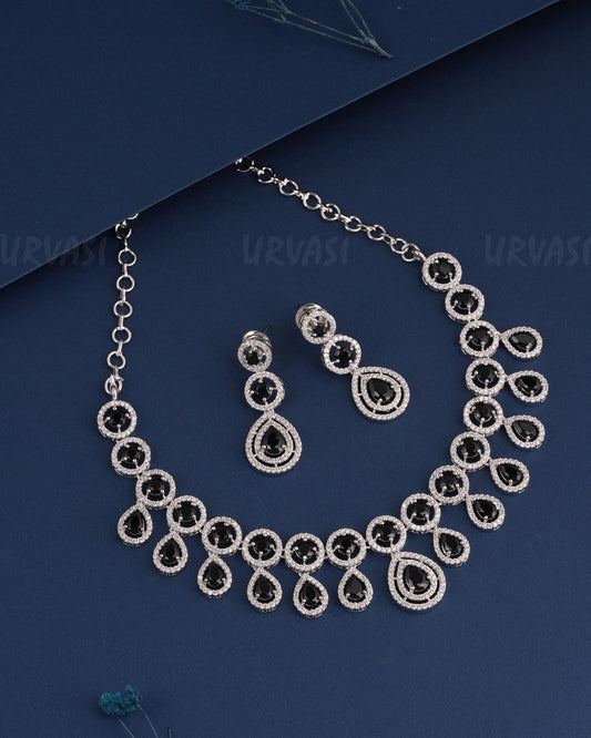 Rhodium Polish Tear-Drop Designed Hanging AD Necklace 1486