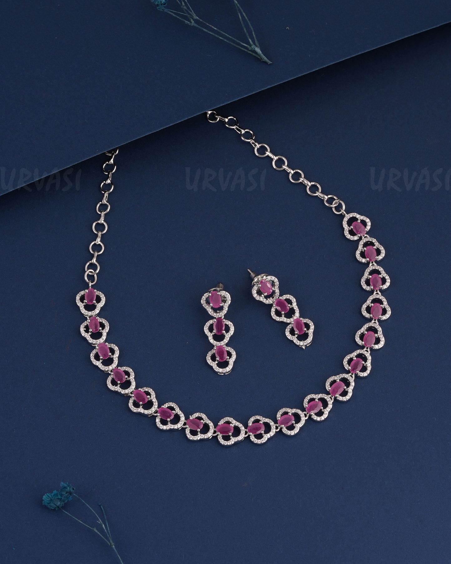 Rhodium Polish Stone-Studded AD Necklace 1008