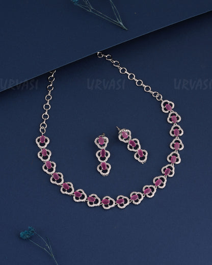 Rhodium Polish Stone-Studded AD Necklace 1008