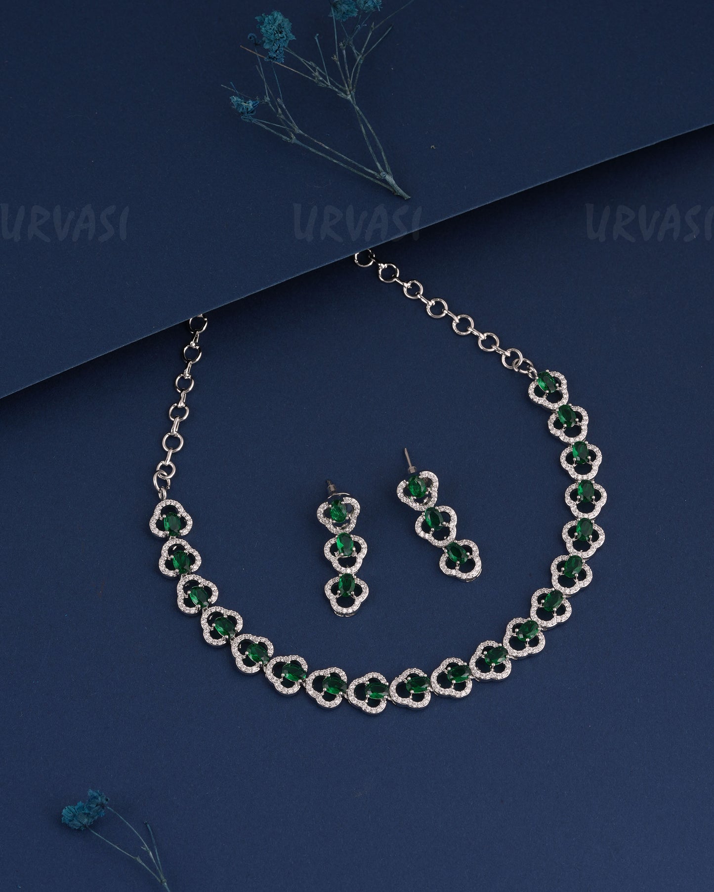 Rhodium Polish Stone-Studded AD Necklace 1008