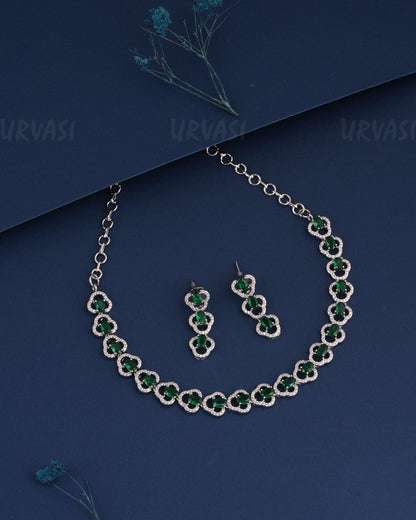 Rhodium Polish Stone-Studded AD Necklace 1008