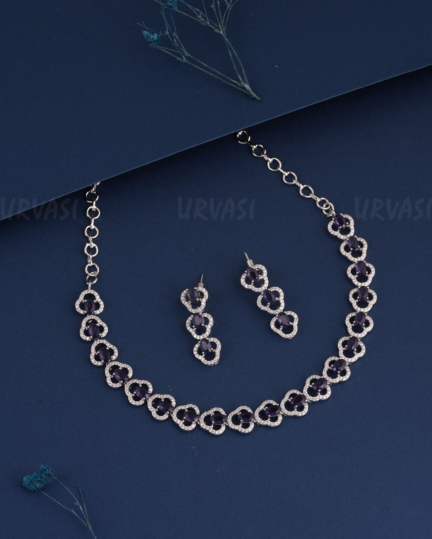 Rhodium Polish Stone-Studded AD Necklace 1008