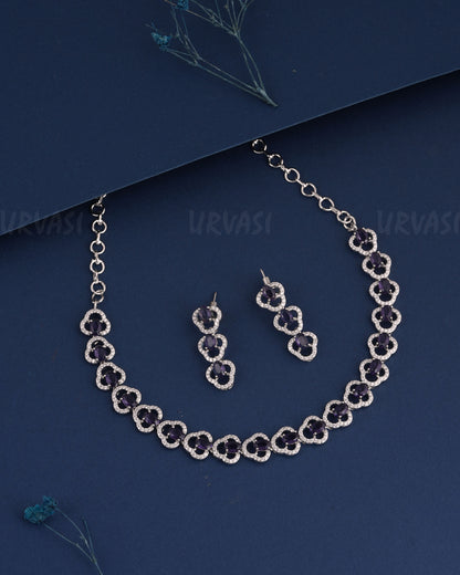 Rhodium Polish Stone-Studded AD Necklace 1008