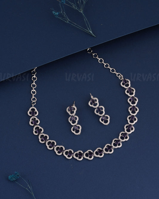 Rhodium Polish Stone-Studded AD Necklace 1008
