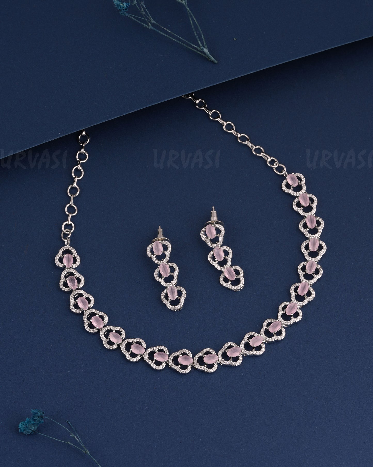 Rhodium Polish Stone-Studded AD Necklace 1008