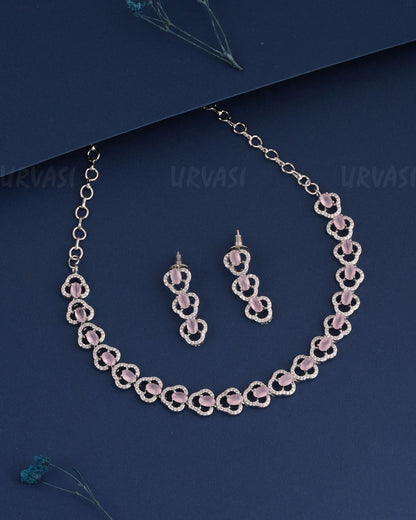Rhodium Polish Stone-Studded AD Necklace 1008