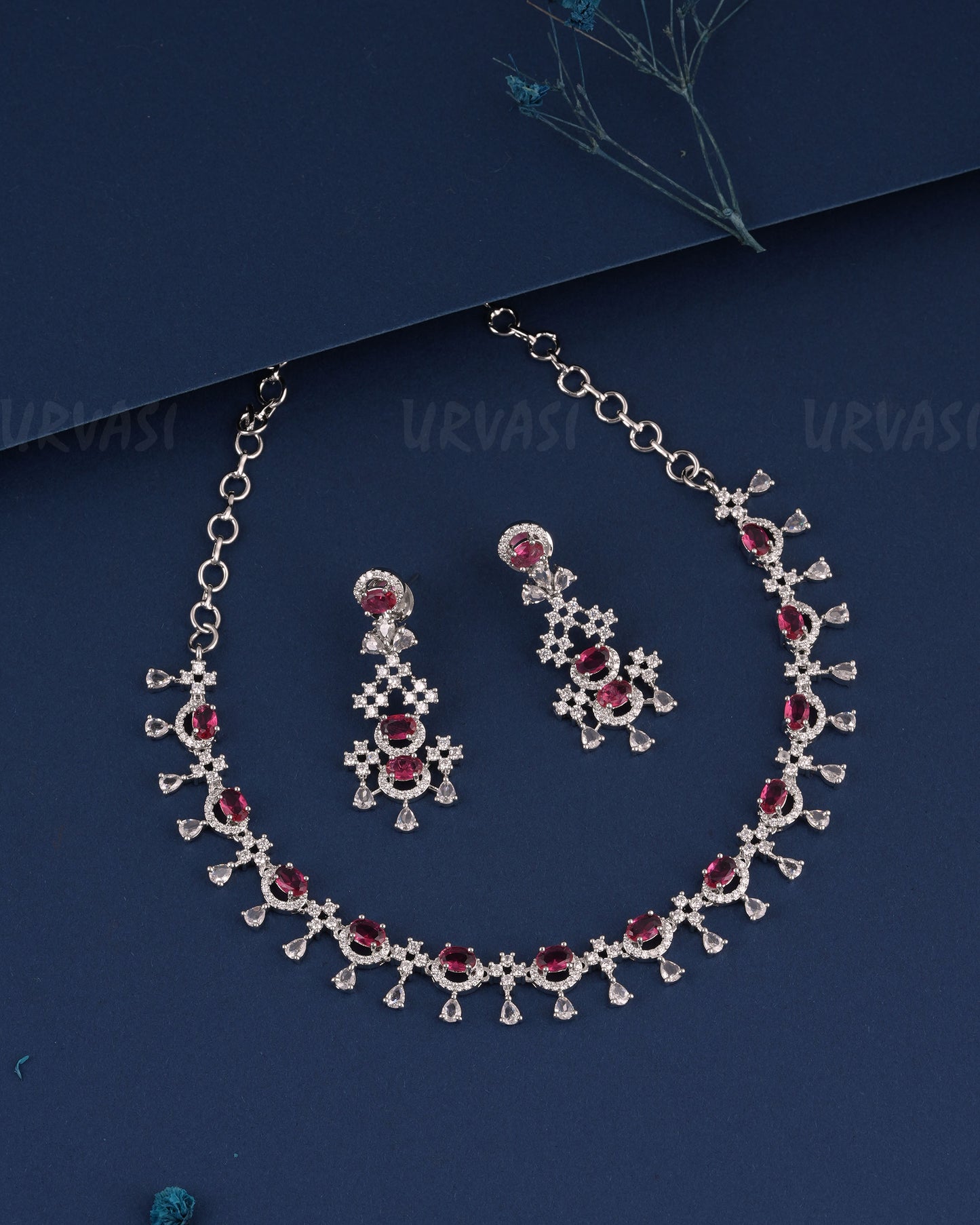 Rhodium Polish Tear-Drop Necklace 1509