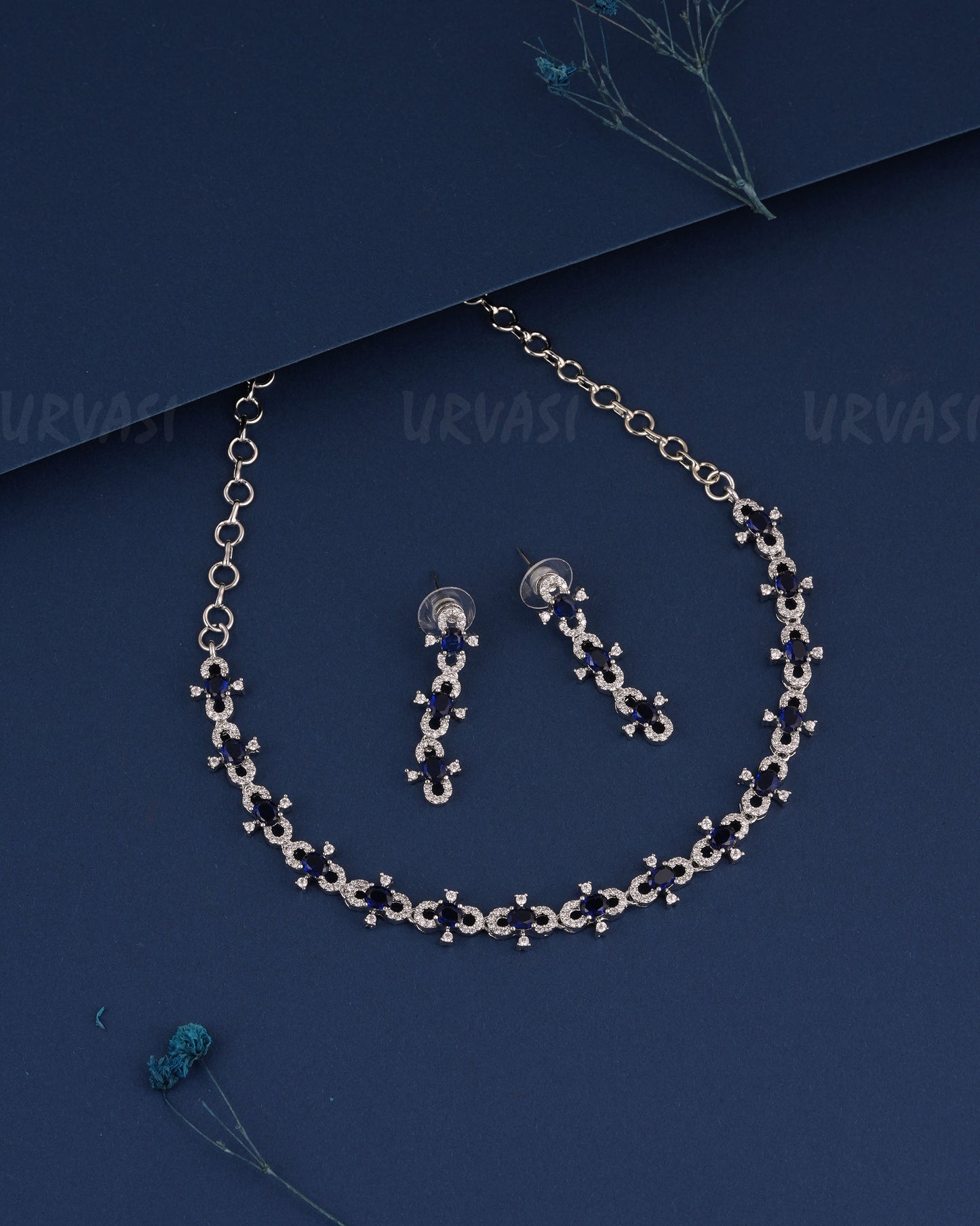 Rhodium Polish Stone-Studded AD Necklace 1507