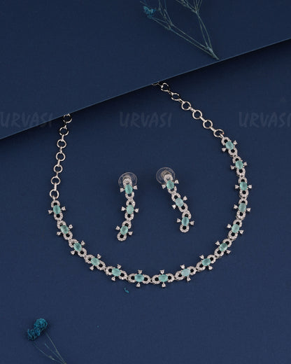 Rhodium Polish Stone-Studded AD Necklace 1507