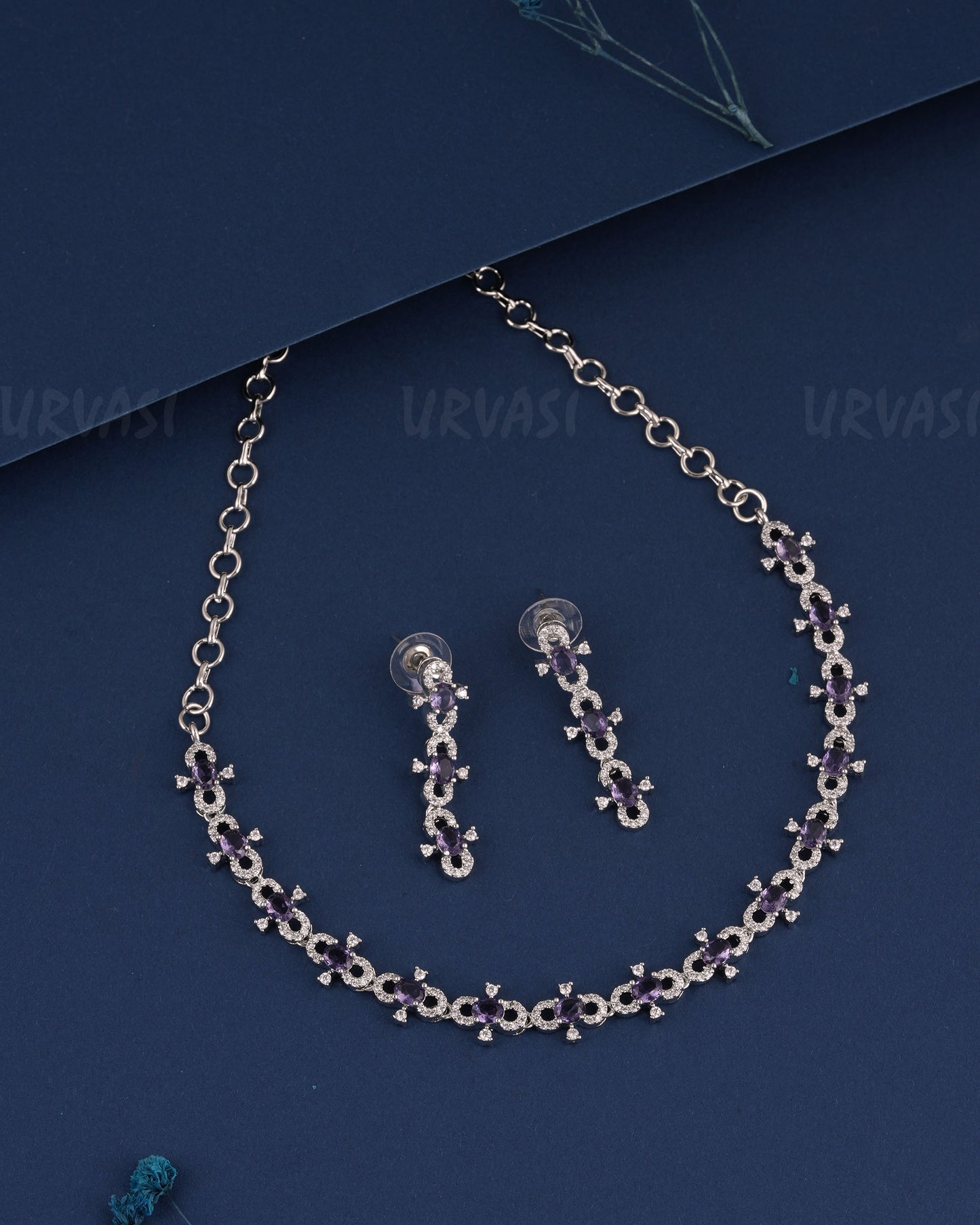 Rhodium Polish Stone-Studded AD Necklace 1507