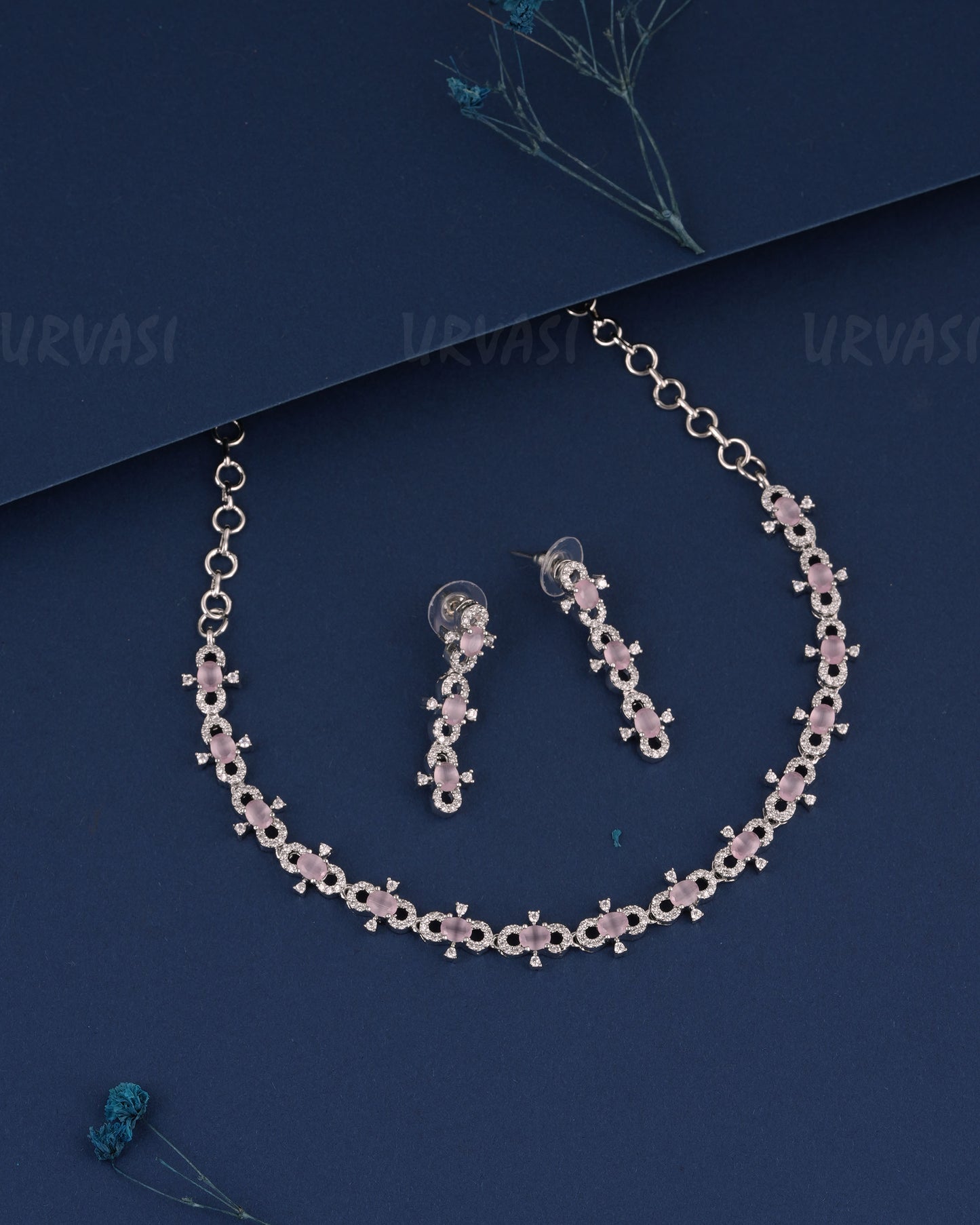 Rhodium Polish Stone-Studded AD Necklace 1507