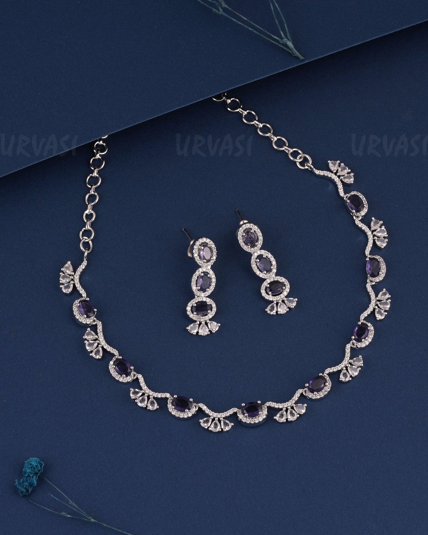 Rhodium Polish Shell-Designed AD Necklace 1506
