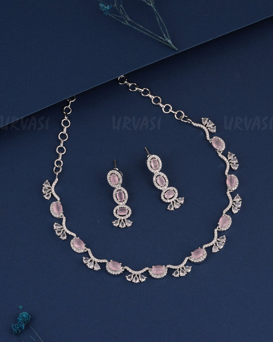 Rhodium Polish Shell-Designed AD Necklace 1506