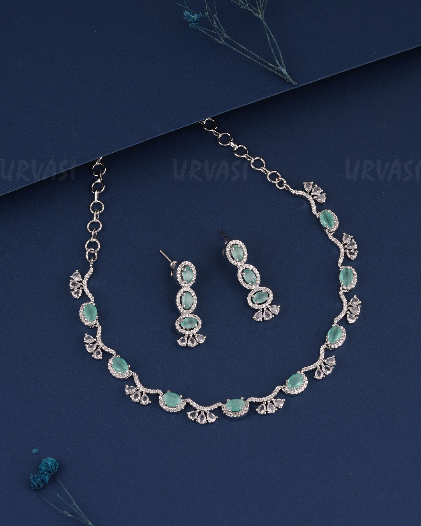 Rhodium Polish Shell-Designed AD Necklace 1506