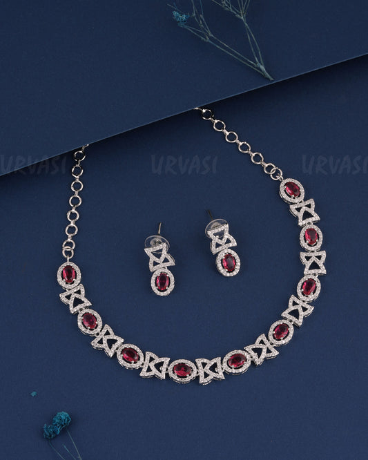 Rhodium Polish Stone-Studded AD Necklace 1505