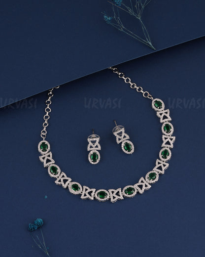 Rhodium Polish Stone-Studded AD Necklace 1505