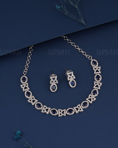 Rhodium Polish Stone-Studded AD Necklace 1505