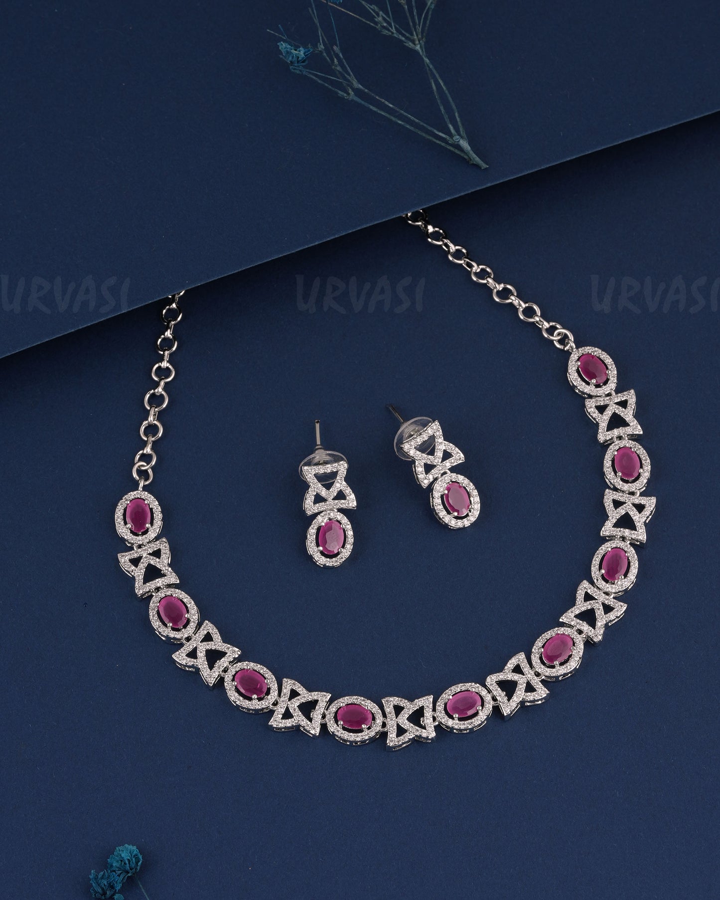 Rhodium Polish Stone-Studded AD Necklace 1505