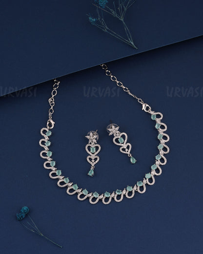 Rhodium Polish Stone-Studded AD Necklace 529